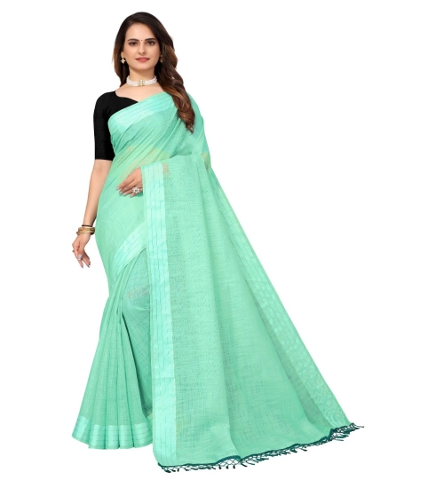 Generic Women's Cotton Blend Slub Pattern Sarees (Rama, 5-6 Mtrs)