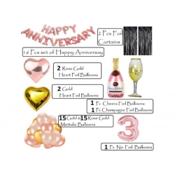 Generic 3Rd Anniversary Rose Gold Foil Balloons With Happy Decoration Items Set (Rose Gold)