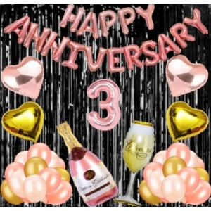Generic 3Rd Anniversary Rose Gold Foil Balloons With Happy Decoration Items Set (Rose Gold)