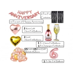 Generic 6Th Anniversary Rose Gold Foil Balloons With Happy Decoration Items Set (Rose Gold)
