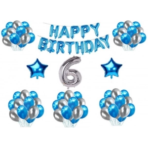 Generic 6Th Happy Birthday Decoration Combo With Foil And Star Balloons (Blue, Silver)
