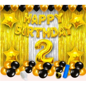 Generic 2Nd Birthday Golden Theme Decoration Items (Multicolor)