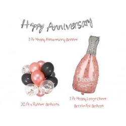 Generic Happy Anniversary Decoration Set Cheer Bottle And Foil Balloons (Rose Gold)