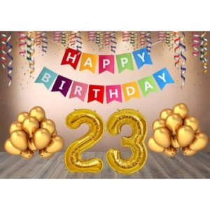Generic 23Rd Happy Birthday Decoration Combo With Multi Color Banner (Golden)