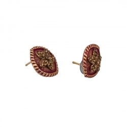 Generic Women's Alloy Ceramic Stone And Designer Work Gold Plated Stud (Pink)