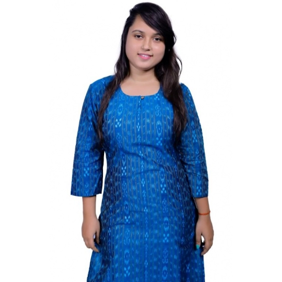 Generic Women's Sambalpuri Certified Handloom Cotton A-Line Kurti (Blue)