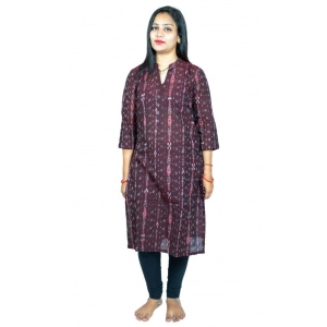 Generic Women's Sambalpuri Certified Handloom Pure Cotton Straight Kurti (Brown)