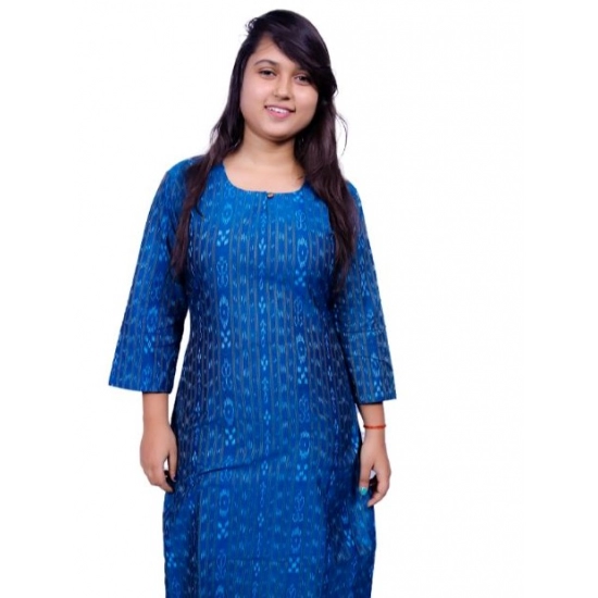 Generic Women's Sambalpuri Certified Handloom Cotton A-Line Kurti (Blue)