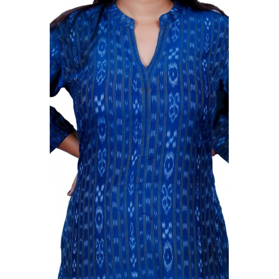 Generic Women's Sambalpuri Certified Handloom Cotton A-Line Kurti (Blue) Generic Women's Sambalpuri Certified Handloom Cotton A-Line Kurti (Blue)