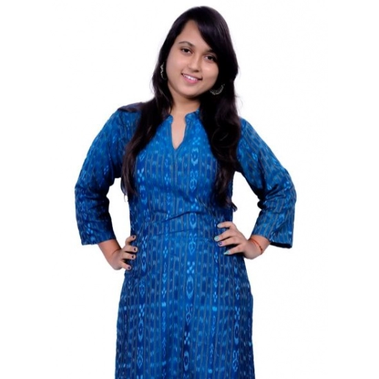 Generic Women's Sambalpuri Certified Handloom Cotton A-Line Kurti (Blue) Generic Women's Sambalpuri Certified Handloom Cotton A-Line Kurti (Blue)