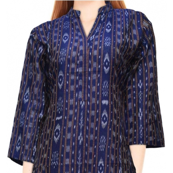 Generic Women's Sambalpuri Certified Handloom Chiffon Straight Kurti (Navy Blue) Generic Women's Sambalpuri Certified Handloom Chiffon Straight Kurti (Navy Blue)