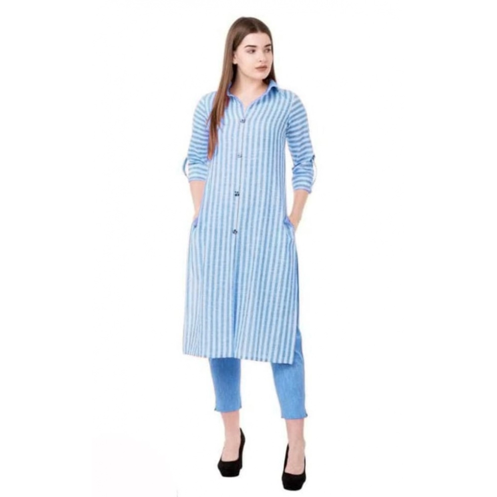 Women's Printed Kurti With Bottom Set (Blue)