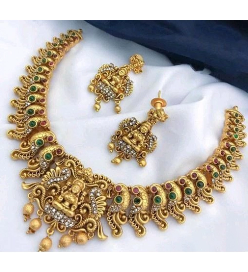 Generic Women's Gold Plated Traditional Necklace and Earrings Set (Multi Color, Free Size)