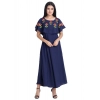 Generic Women's Crepe Embroidery Pattern Sleeveless Full Length Gown(Dark Blue)