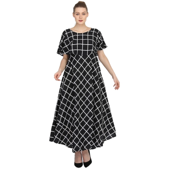 Generic Women's Crepe Checked Half Sleeves Full Length Gown(Black) Generic Women's Crepe Checked Half Sleeves Full Length Gown(Black)