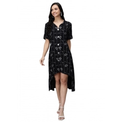 Generic Women's Rayon Printed Half Sleeve Short Tops(Black)