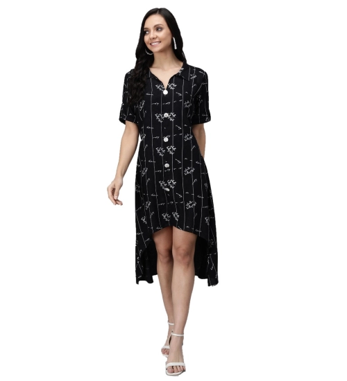 Generic Women's Rayon Printed Half Sleeve Short Tops(Black)