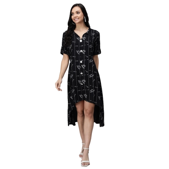 Generic Women's Rayon Printed Half Sleeve Short Tops(Black)