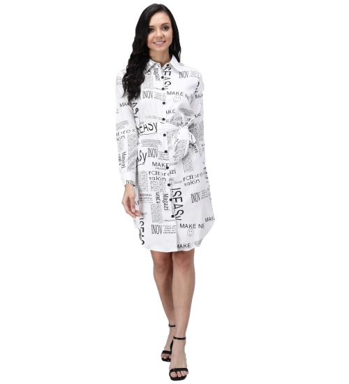 Generic Women's Crepe Paper Print Full Sleeve Short Tops(White)