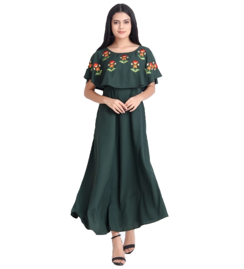 Generic Women's Crepe Embroidery Pattern Sleeveless Full Length Gown(Green)