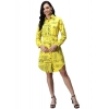 Generic Women's Crepe Paper Print Full Sleeve Short Tops(Yellow)
