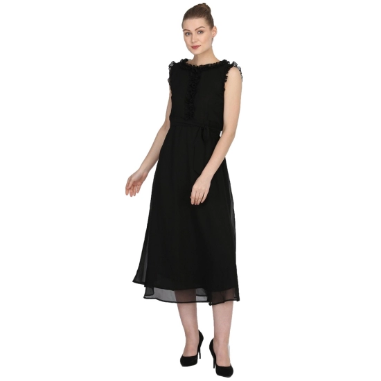 Generic Women's Georgette Solid Sleeveless Full Length Gown(Black) Generic Women's Georgette Solid Sleeveless Full Length Gown(Black)