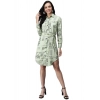 Generic Women's Crepe Paper Print Full Sleeve Short Tops(Lime Green)