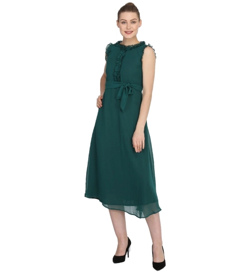 Generic Women's Georgette Solid Sleeveless Full Length Gown(Green)