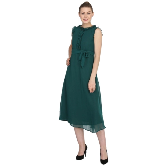 Generic Women's Georgette Solid Sleeveless Full Length Gown(Green)