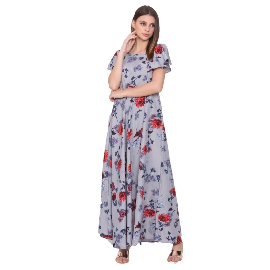 Generic Women's Crepe Floral Sleeveless Full Length Gown(Grey) Generic Women's Crepe Floral Sleeveless Full Length Gown(Grey)