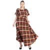 Generic Women's Crepe Checked Half Sleeves Full Length Gown(Multi)