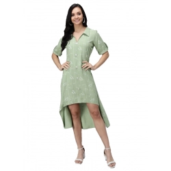 Generic Women's Rayon Printed Half Sleeve Short Tops(Lime Green)