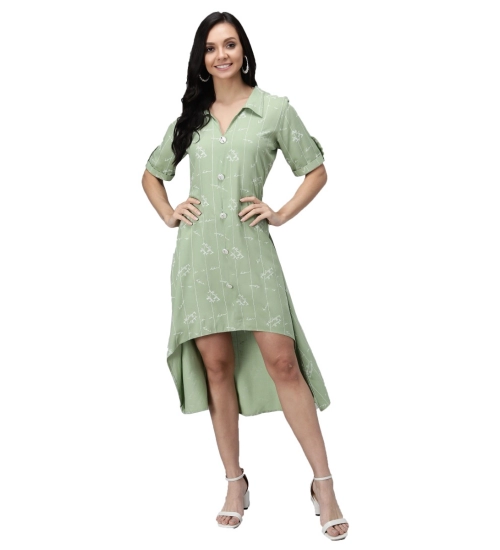 Generic Women's Rayon Printed Half Sleeve Short Tops(Lime Green)