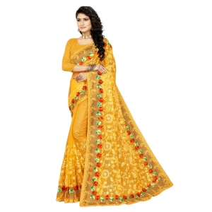 Generic Women's Net Saree With Blouse (Yellow, 5-6Mtrs)