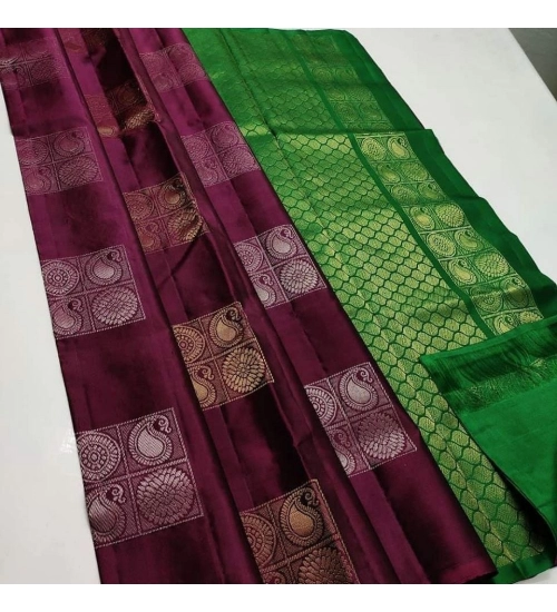 Generic Women's Borderless Kanjivaram Silk Sarees With Unstitched Blouse (Brown)
