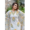 Generic Women's Cotton Blend Printed Work Kurti With Bottom And Dupatta Set (Yellow)