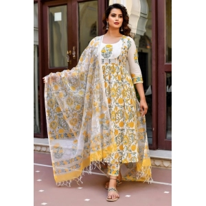 Generic Women's Cotton Blend Printed Work Kurti With Bottom And Dupatta Set (Yellow) Generic Women's Cotton Blend Printed Work Kurti With Bottom And Dupatta Set (Yellow)