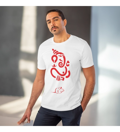 Generic Men's PC Cotton Ganesh Printed T Shirt (Color: White, Thread Count: 180GSM)