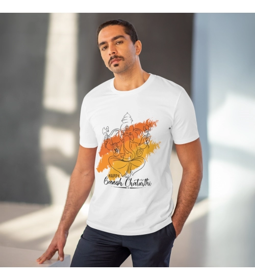 Generic Men's PC Cotton Ganesh Printed T Shirt (Color: White, Thread Count: 180GSM)