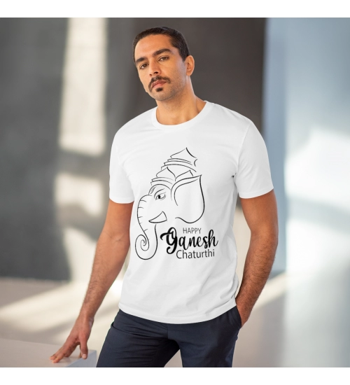 Generic Men's PC Cotton Ganesh Printed T Shirt (Color: White, Thread Count: 180GSM)