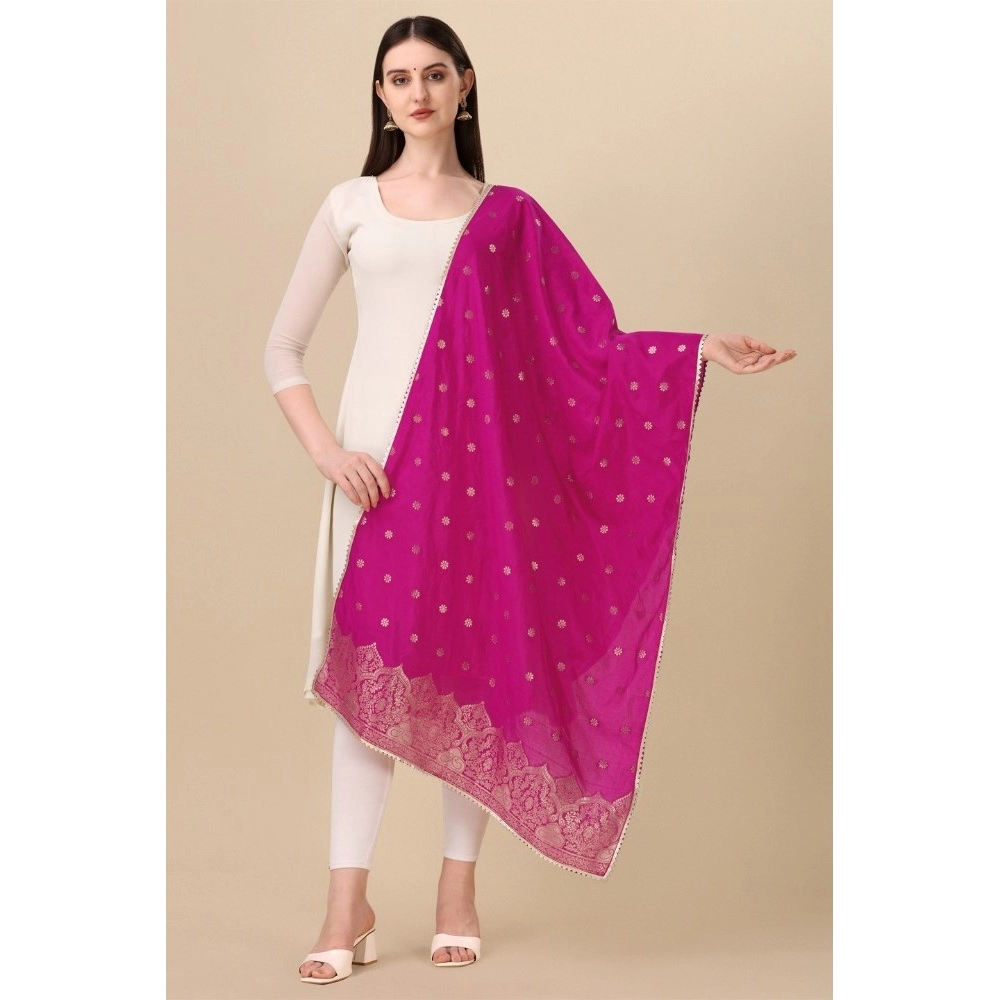 Generic Women's Silk Pure Zari weaving Duppatta (Pink, Length: 2-2.3 Mtrs)
