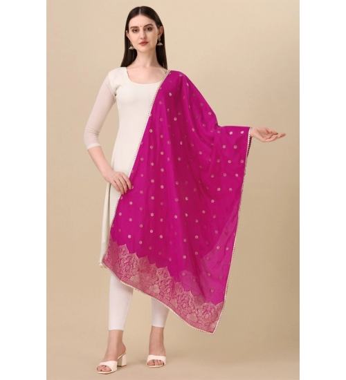 Generic Women's Silk Pure Zari weaving Duppatta (Pink, Length: 2-2.3 Mtrs) Generic Women's Silk Pure Zari weaving Duppatta (Pink, Length: 2-2.3 Mtrs)