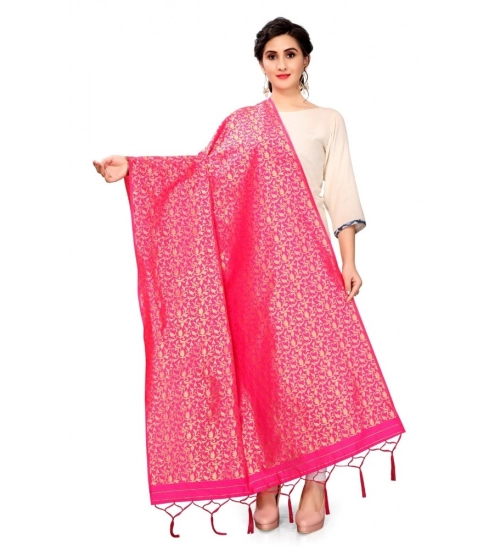 Generic Women's Silk Pure weaving Work Duppatta (Pink, Length: 2-2.3 Mtrs)