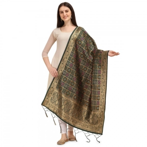 Generic Women's Silk Pure weaving Work Duppatta (Green, Length: 2-2.3 Mtrs)