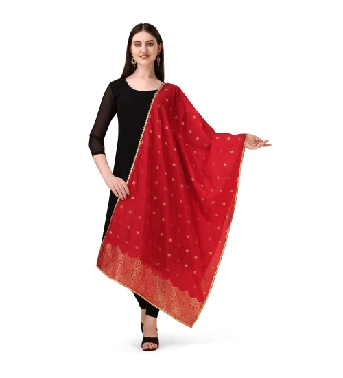 Generic Women's Silk Pure Zari weaving Duppatta (Red, Length: 2-2.3 Mtrs)