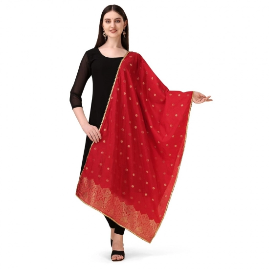 Generic Women's Silk Pure Zari weaving Duppatta (Red, Length: 2-2.3 Mtrs)