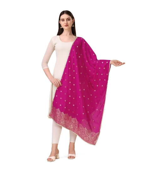 Generic Women's Silk Pure Zari weaving Duppatta (Pink, Length: 2-2.3 Mtrs)