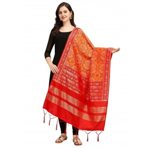 Generic Women's Silk Pure weaving Work Duppatta (Orange, Length: 2-2.3 Mtrs)