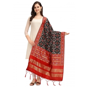 Generic Women's Silk Pure weaving Work Duppatta (Black, Length: 2-2.3 Mtrs)