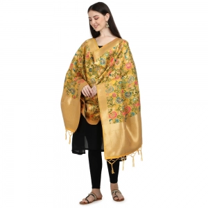 Generic Women's Silk Pure Zari weaving Duppatta (Yellow, Length: 2-2.3 Mtrs)